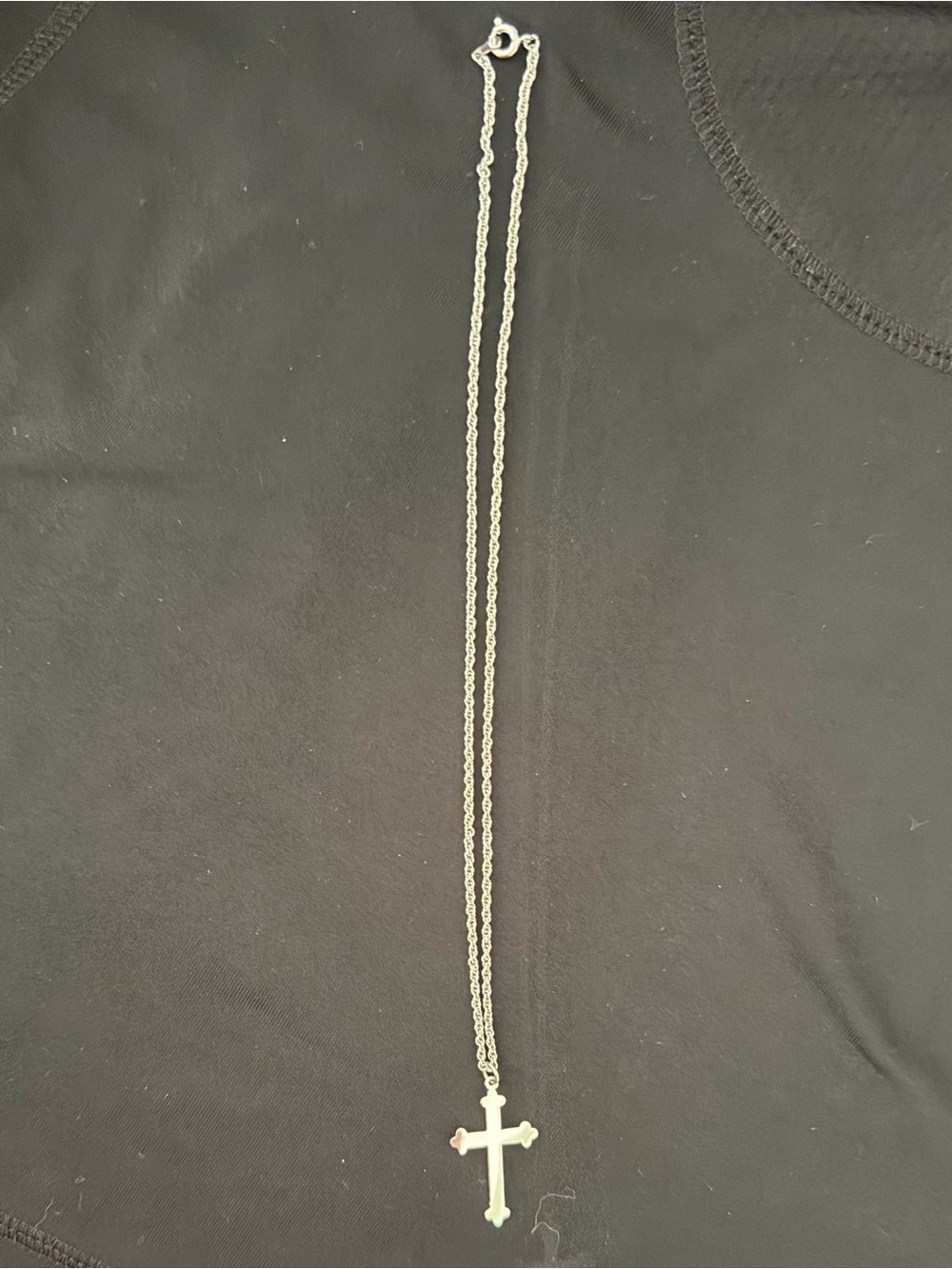 Sterling Silver Cross Pendant Necklace on a 9” rope chain